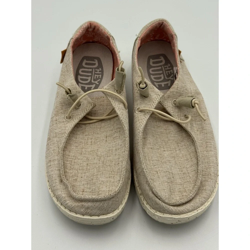 Hey Dude Wendy Women's Sz 6 Chambray White Nut Slip On Comfort Casual Flat Shoes